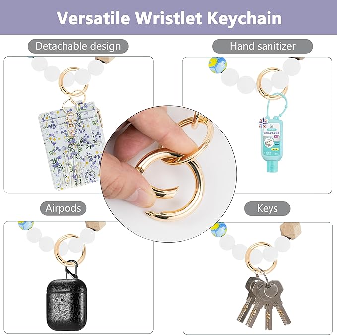KNGITRYI Wallet Keychain Wristlet for Women,Slim RFID Credit Card Holder Purse Tassel Keychain Bangle Key Ring for Men Women