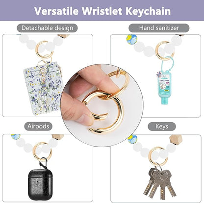 KNGITRYI Wallet Keychain Wristlet for Women,Slim RFID Credit Card Holder Purse Tassel Keychain Bangle Key Ring for Men Women