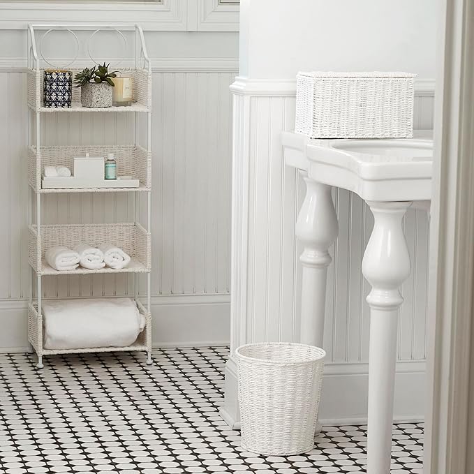 Household Essentials Small Wicker Basket with Lid, Multipurpose Storage Basket for Bathrooms, Shelves, Desks, Vanities, Closets and More, White