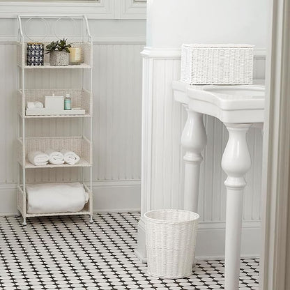 Household Essentials Small Wicker Basket with Lid, Multipurpose Storage Basket for Bathrooms, Shelves, Desks, Vanities, Closets and More, White