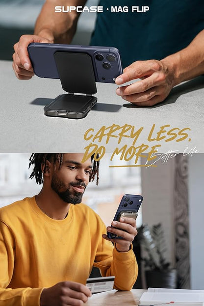SUPCASE for MagSafe Wallet with Stand, Magnetic Wallet for Men, [Hold 5 Cards] [Adjustable Stand] [RFID Blocking] Phone Credit Card Holder Tripod for iPhone 17/16/15/14/13/12 Series, Black