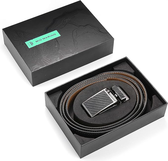 Marino Avenue Ratchet Belt for Men. Adjustable Leather Dress Belt with 38 Easy to Click Into Place Ratchet Closures.