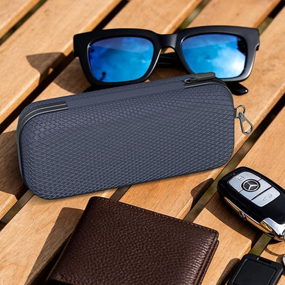 Double Eyeglasses Case Dual Sunglasses Case Hard Shell Glasses Case with Clip Metal Carabiner Travel