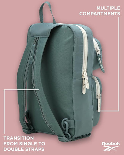Reebok Unisex Crossbody Sling Bags – Compact Convertible Strap Cross Body Bag Travel Sling Bag - Gym & Travel Essential, Mikayla Green