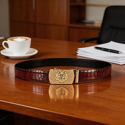 Dubulle Men's Ratchet Belt Gold/Black/Red/Green/Blue/White Automatic Buckle Business Casual Belt Gift - Adjustable Fit