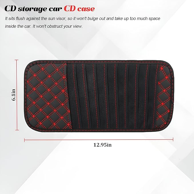 2PCS Car Visor CD Holder, PU Leather Large Capacity Vehicle DVD Storage Organizer with 10 Sleeves, Automotive Interior Sun Visor DVD Case Accessories, Universal for Trucks SUV Sedan (Red)