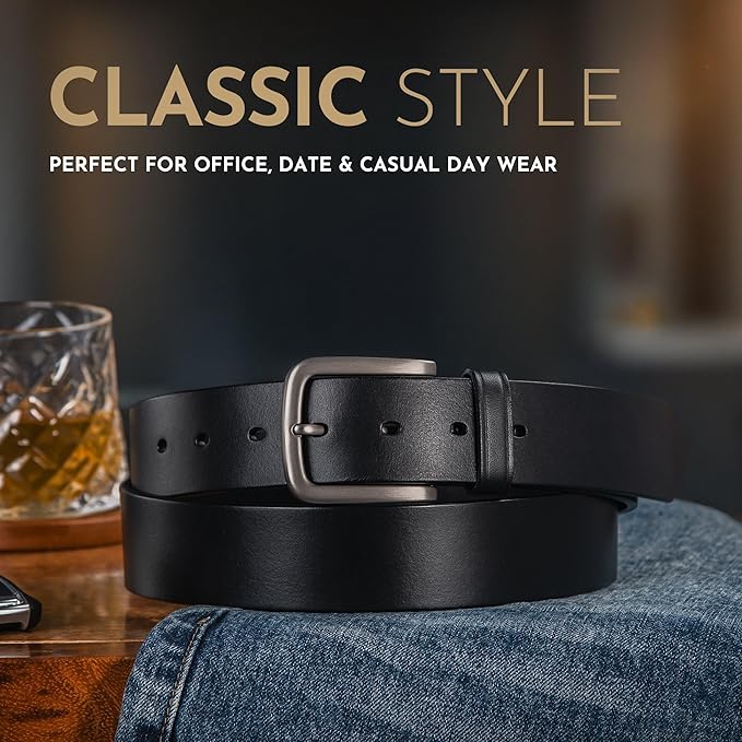 Buffway Men's Leather Belt,1.5" Handmade Top-Grain Leather–Durable,Comfortable,Suitable for Everyday Formal & Casual Wear