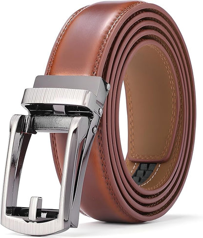 Men's Belt, Leather Ratchet Belt For Men's Dress 3.0cm,1 1/8" Size Adjusted Automatic Buckle