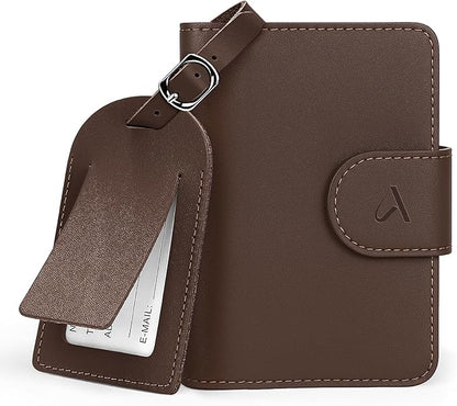 ALLIVE Genuine Leather Passport Holder for Travel with Hidden AirTag Pocket, RFID Blocking Passport Travel Wallet with Luggage Tag & Premium Gift Box, Holiday Gift for Women and Men (Coffee Brown)