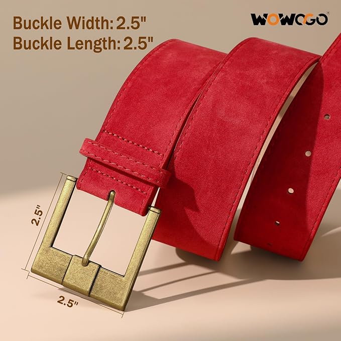 Women Wide Leather Belts for Dresses 1.9" Chunky Western Vintage Thick Suede Waist Belt with Brass Buckle