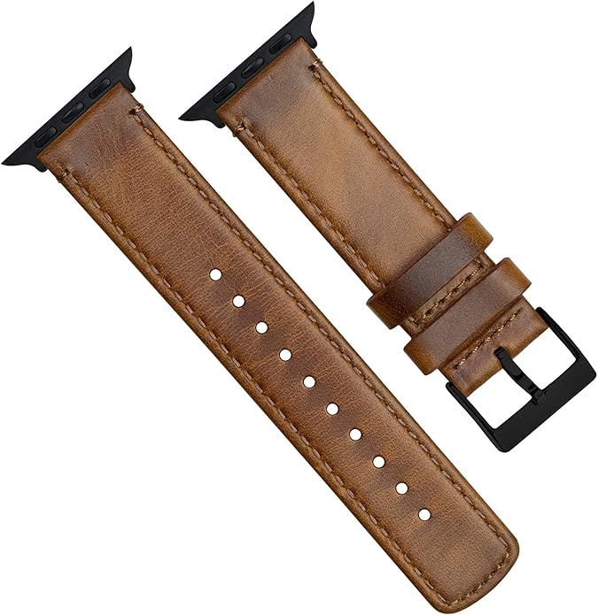 BARTON WATCH BANDS - Top Grain Leather Watch Bands Compatible with Apple Watch Models - 1, 2, 3, 4, 5, 6, 7, 8, 9, 10, SE, Ultra & Ultra 2