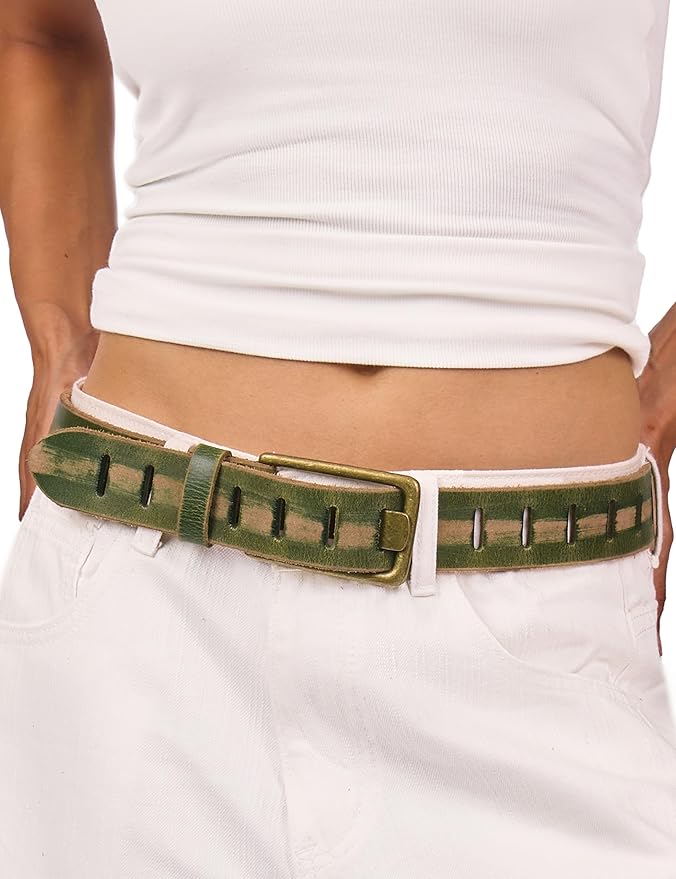 Womens Genuine Leather Belt for Jeans Pants Width 1.57" Western Cowgirl Wide Belts for Ladies with Gift Box