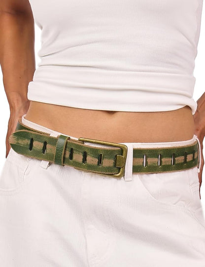 Womens Genuine Leather Belt for Jeans Pants Width 1.57" Western Cowgirl Wide Belts for Ladies with Gift Box