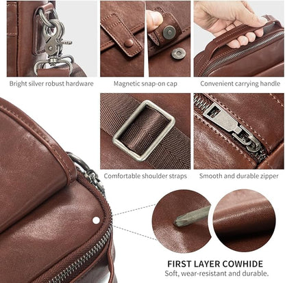 Augus Leather Small Messenger Bag For Men Crossbody Handbag Shoulder Sling Travel Bags for Men Purse Daypack Magnetic Buckle