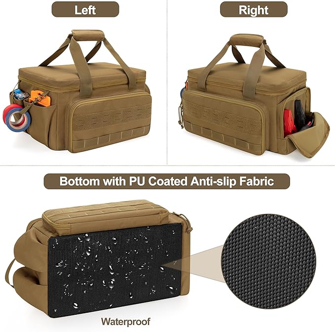 Rexmica 14-Inch Tool Bag with Anti-friction Bottom, Hand Tool Storage Organizer for Men, Tactical Range Bag, Multi-purpose Work Tote for Repairman, Carpenters, Handyman, Khaki