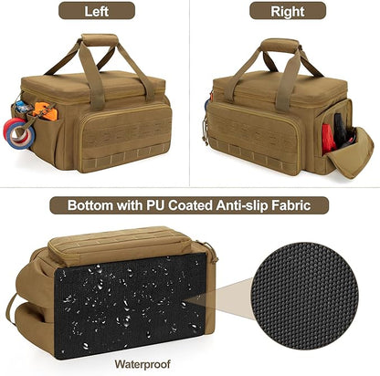 Rexmica 14-Inch Tool Bag with Anti-friction Bottom, Hand Tool Storage Organizer for Men, Tactical Range Bag, Multi-purpose Work Tote for Repairman, Carpenters, Handyman, Khaki