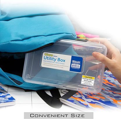 BAZIC Products Plastic Pencil Case Utility Storage Box, Clear Color, Multi Purpose Organizer for Pens Pencils, 24-Pack