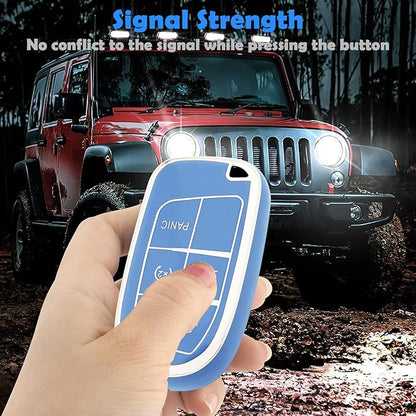 XIYANG TRADE for Jeep Key Fob Cover with Keychain,Soft TPU Key Case Shell Full Protection for Grand Cherokee Renegade Chrysler 200 300 Dodge RAM Durango Challenger Journey Dart Fiat Smart Key (Blue)