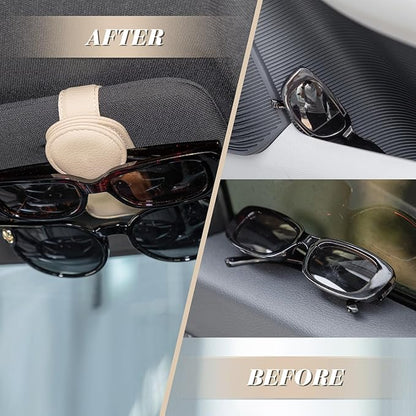 Konohan Sunglasses Holder for Car Visor Leather Eyeglass Hanger Magnetic Sunglasses Holder with 2 Clips(Beige)