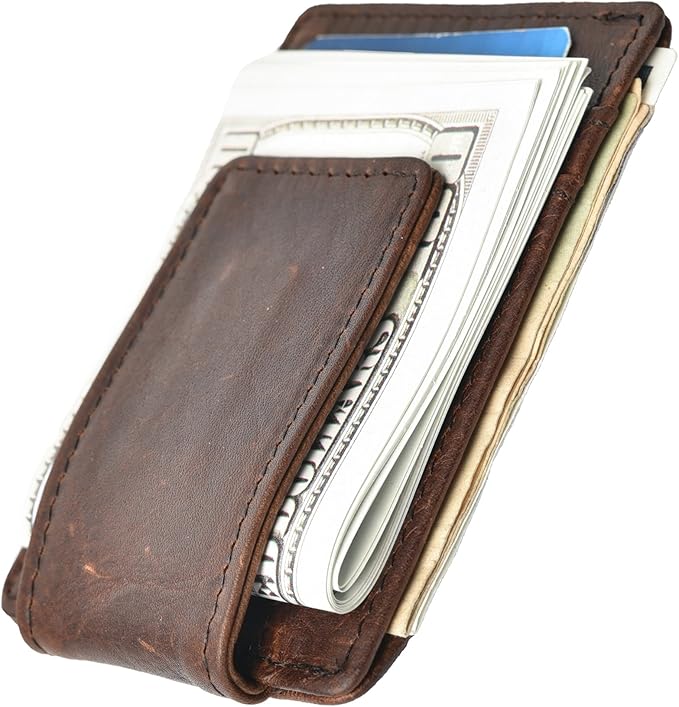Money Clip RFID Front Pocket Wallet Men Leather Slim Minimalist Wallet