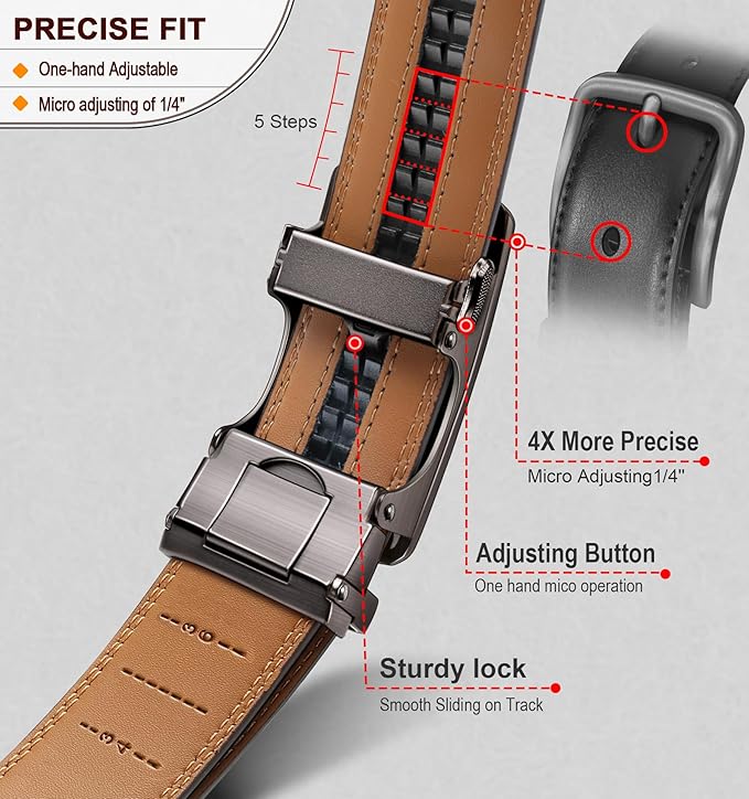 KEMISANT Belt Men, Sliding Ratchet Belt Genuine Leather For Gift Mens Dress Pants Oxfords,Size Adjustable