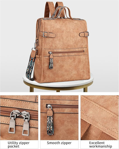 FADEON Leather Laptop Backpack for Women, Designer Ladies Work Travel Computer Backpack with Laptop Compartment Suede Brown