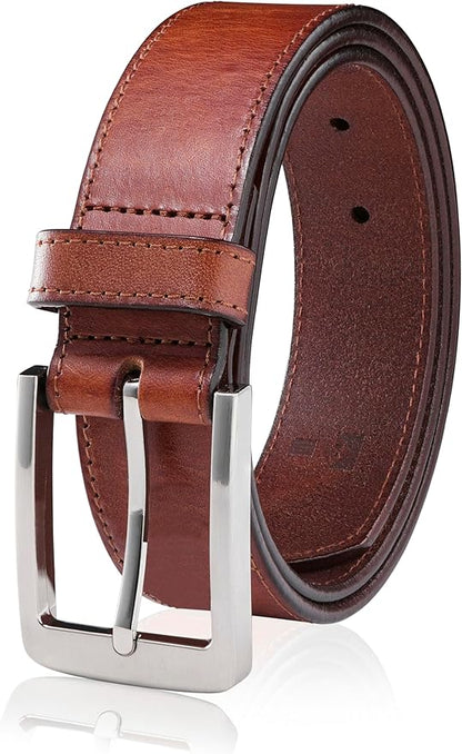 MILORDE Men's Genuine Leather Dress Belt, Handmade, 100% Cow Leather, Fashion & Classic Designs for Work Business and Casual