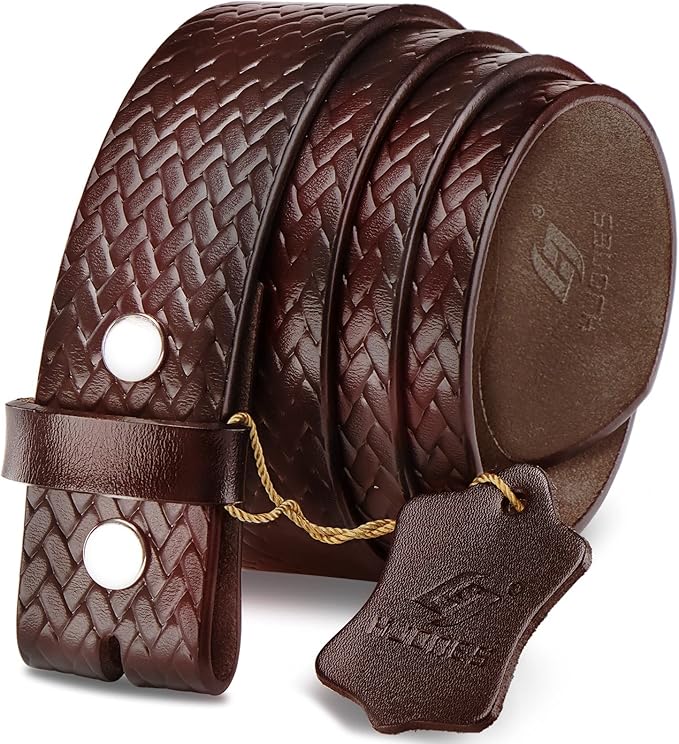 HJones Western Belts for Men without Buckle,Cowboy Belt Buckles for Men,1.5" Wide Genuine Leather Belt No Buckle