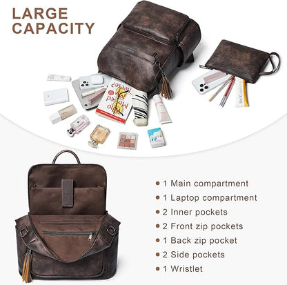 Shrrie Vegan Leather Laptop Backpack for Women 15.6 inch Work Backpack Fashion Travel Backpack Purse for Travel College Work