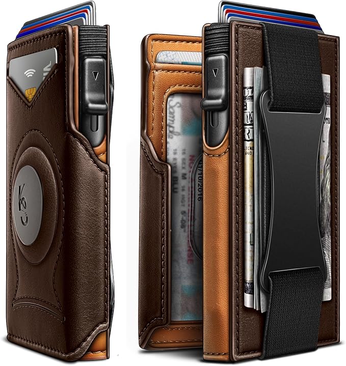 KEMISANT Airtag Wallet Men Gift,Mens Slim Front Pocket Wallet Money Clip Standard or Apple Airtag Use 3.8"×2.8"×0.9"