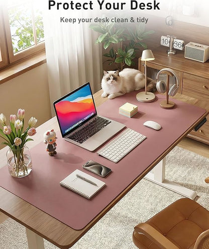 Aothia Faux Leather Desk Mat - Large Mouse Pad, Non-Slip PU Leather Blotter, Waterproof Writing Surface for Office and Home (Dark Pink, 63" x 17")