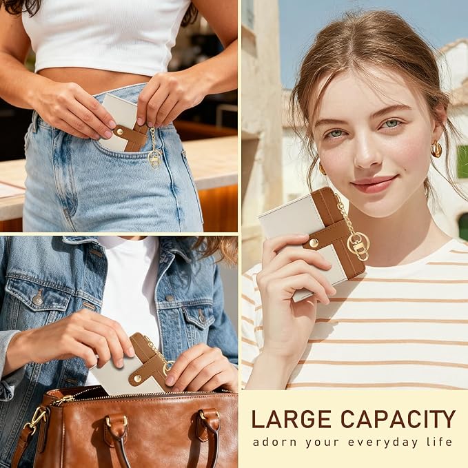 Jogjam Small Ladies Wallet, Rfid Slim Thin Compact Credit Card Women Wallet, PU Leather Bifold Cash Wallet, Zipper Coin Pocket & ID Window, Female Gifts Beige and Brown