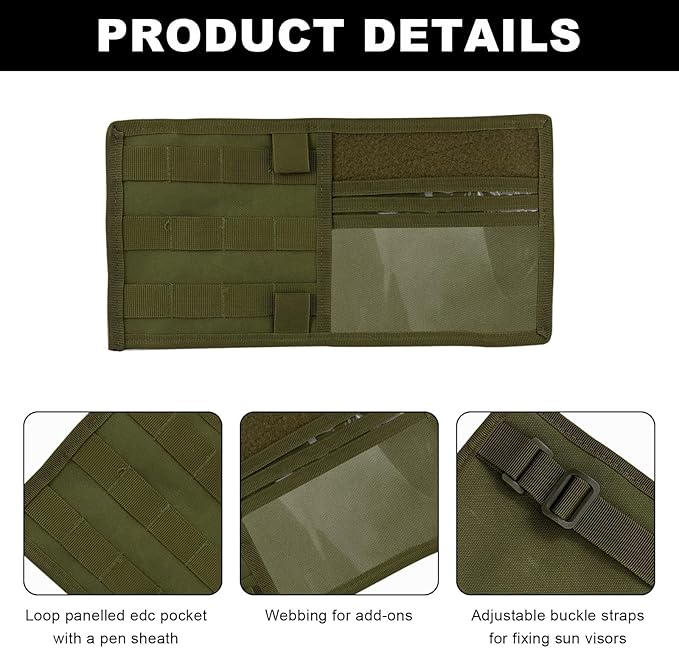 povtii Car Sun Visor Organizer, Tactical Nylon Vehicle Visor Panel Storage Holder Pouch Bag, Molle Multifunctional Sunshade Pocket for Pen Card Sunglasses, Car Accessories (Green)
