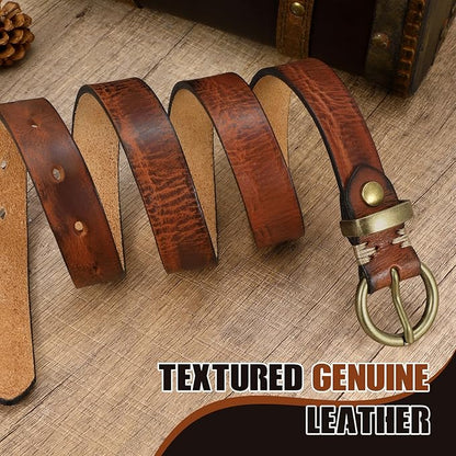 SANSTHS Womens Genuine Leather Belts for Jeans Pants Trendy Vintage Thin Leather Belt Gold Buckle Ladies Skinny Waist Belt