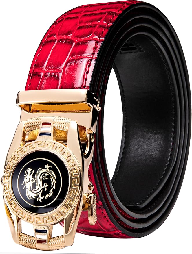 Barry.Wang Mens Belts Leather Ratchet Automatic Buckle Slide Click 1 3/8" Designer Dress Fashion Classic Casual Work Business