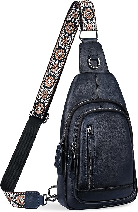 HESHE Leather Sling Bag for Women Crossbody Bags with Multi-Pocket Stylish Fanny Packs for Travel Chest Bag