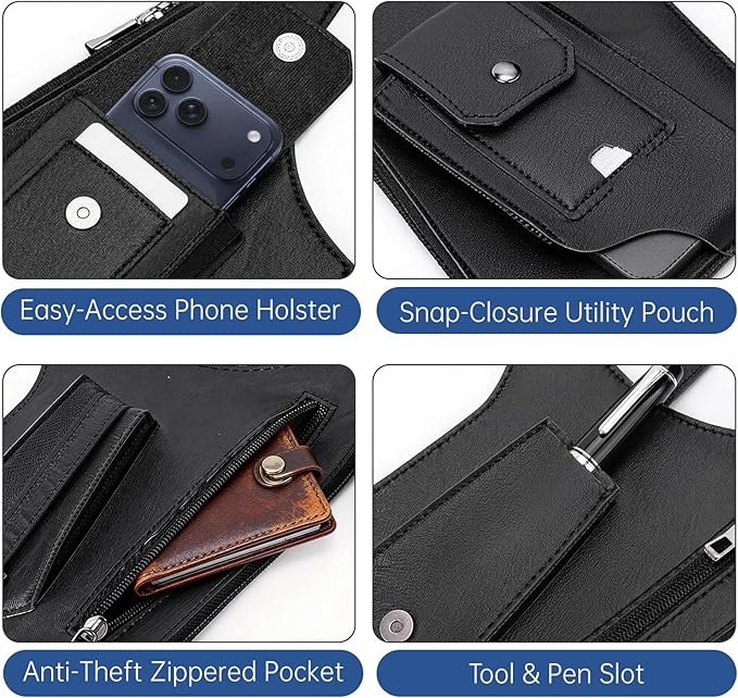 Double Shoulder Armpit Bag for Men, Anti-Theft Underarm Shoulder Holster Bag with Adjustable Strap, Hidden Phone Wallet Pocket for Travel & Daily Commute (Black)