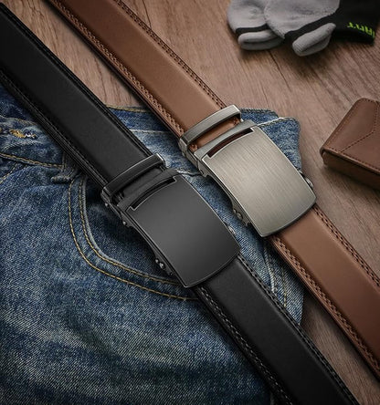BULLIANT Men's Ratchet Belt 2 Pack-Click Leather Belt Adjustable for Men Gift 1 3/8-Cut for Perfect Fit