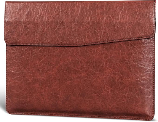 16 inch Genuine Leather Laptop Sleeve for MacBook Pro 16 Inch M5 M4 M3 M2 M1 Pro/Max＆MacBook Air 15 Inch M5 M4 M3 M2 Case,Premium Protective Case Cover with Magnetic Closure-Vintage Red Brown