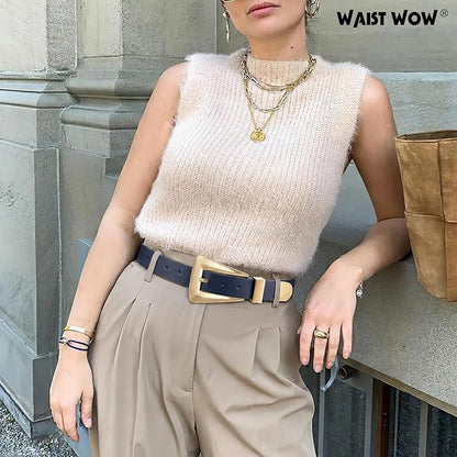 Women's Leather Belts for Jeans Pants Fashion Leather Waist Belt Ladies Dress Belts with Gold/Silver Buckle