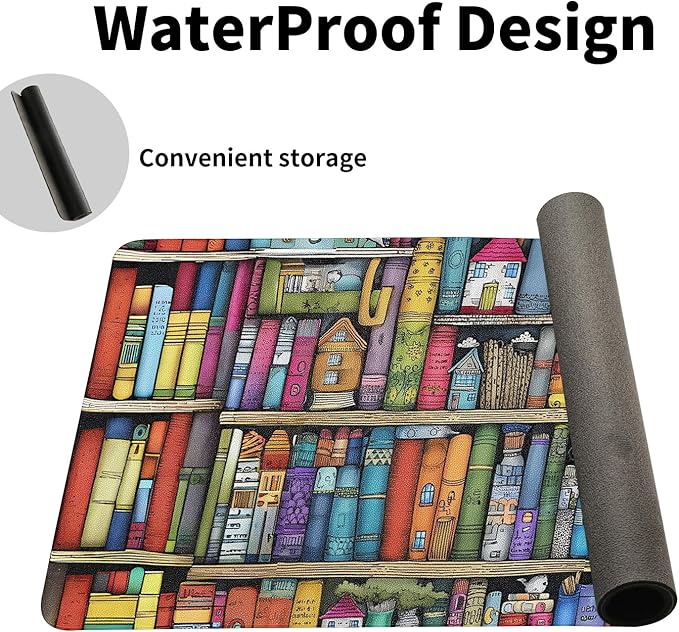 Book Lover's Desk Mat, Large PU Leather Desk Pad with Non-Slip Base, Literary Office Keyboard Mat Ideal Gift for Readers, Gaming & Home Work （27.56 * 13.78in）