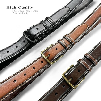 Men's Oil-Tanned Genuine Leather Dress Classic Belt 1-1/8"(30mm) or 1-3/8"(35mm) Wide One Piece Dress Belt