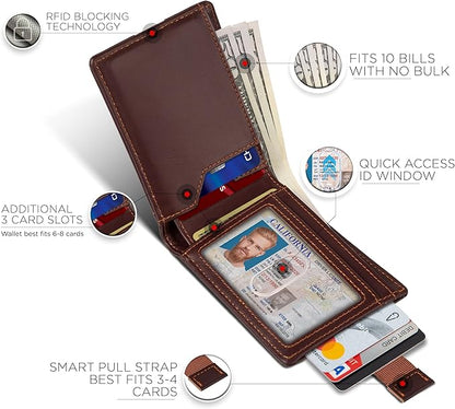 SERMAN BRANDS RFID Blocking Slim Bifold Genuine Leather Thin Minimalist Front Pocket Wallets for Men Billfold Wallet Men Gift