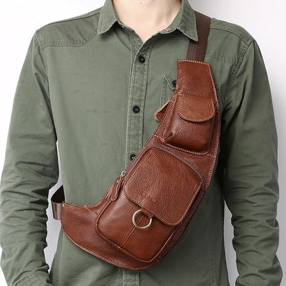 KPYWZER Vintage Leather Sling Bag Backpack for Men Crossbody Shoulder Chest DayPack Backpacks