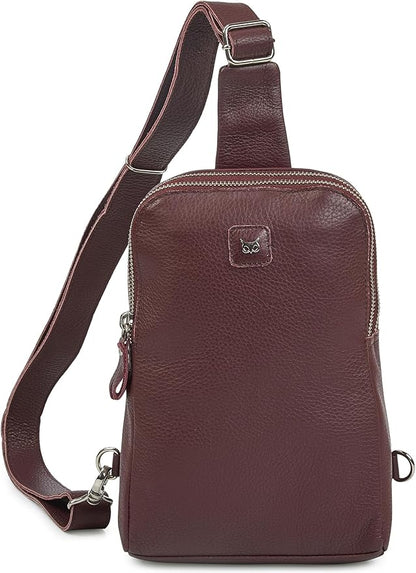 Leather Sling Bag for Women Genuine Crossbody Purse Small Trendy Cross Over Chest with Phone and Credit Card Slots (Burgundy Nappa)
