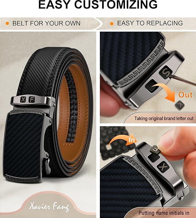 KEMISANT Belt Men, Sliding Ratchet Belt Genuine Leather For Gift Mens Dress Pants Oxfords,Size Adjustable