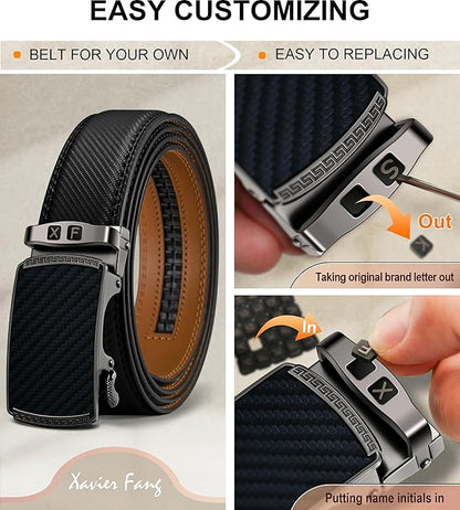 KEMISANT Belt Men, Sliding Ratchet Belt Genuine Leather For Gift Mens Dress Pants Oxfords,Size Adjustable