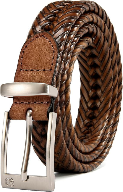 CHAOREN Leather Braided Belts for Men - 1 1/8" Mens Casual Woven Leather Belt for Dress Pant