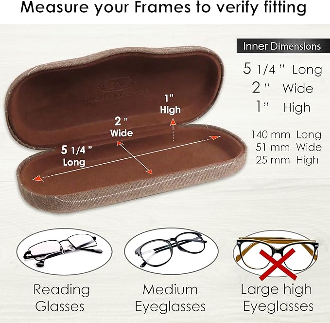MyEyeglassCase Men's Medium Glasses Case - Classic Eyeglasses Hard Shell Holder, Elegant Easy Open Lip with Pouch and Cloth