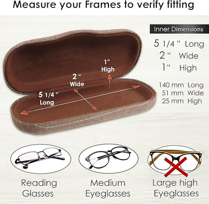 MyEyeglassCase Men's Medium Glasses Case - Classic Eyeglasses Hard Shell Holder, Elegant Easy Open Lip with Pouch and Cloth